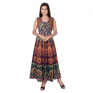 Jaipuri Fashionista Women's Cotton Dress (46-Jfjd-Mr-Blo_Blue_Free Size)